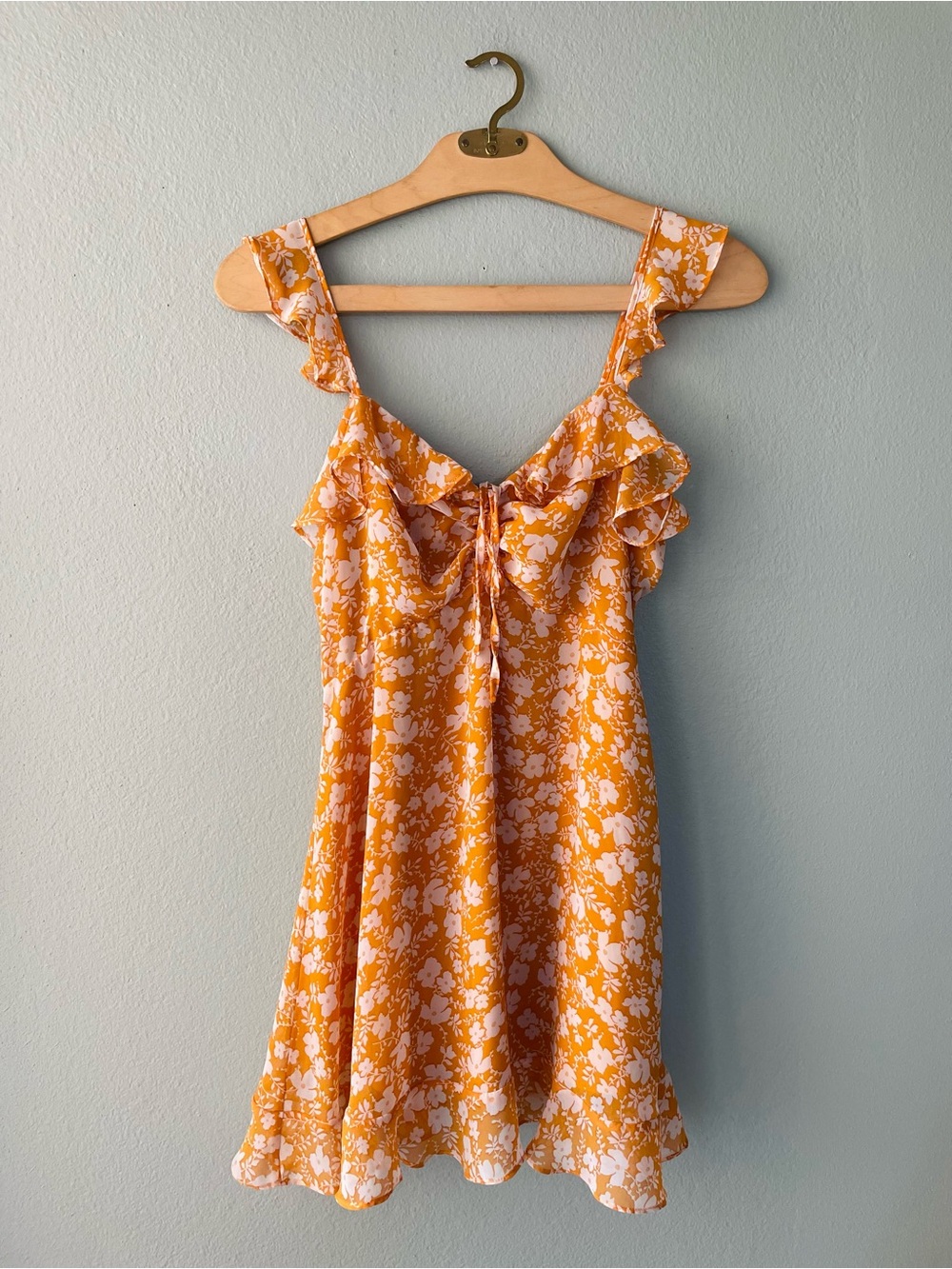 🌱5/$25🌱 Lady Voxy | Orange White Floral Ruffle Sleeveless Summer Mini Dress